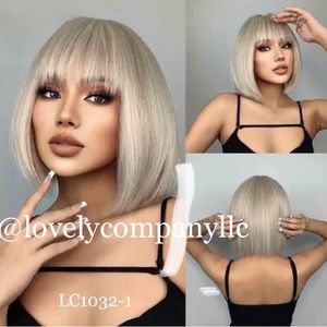 Platinum Blonde Synthetic Wig Short Straight Bob with Bangs
